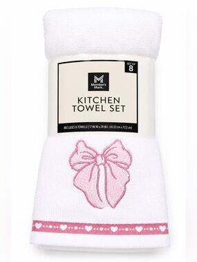Member's Mark White and Pink Embroidered Kitchen Towel Set